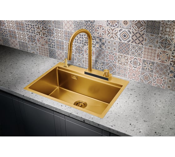Кухонная мойка со смесителем MILACIO Denia 68 Steel золото MC.77418