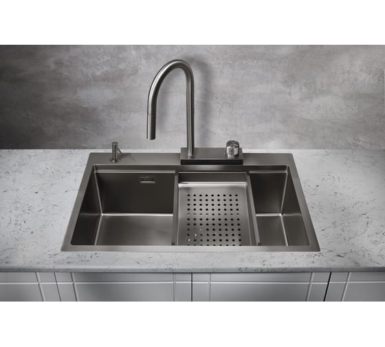 Кухонная мойка со смесителем MILACIO Denia 75 Steel сталь воронёная MC.77429