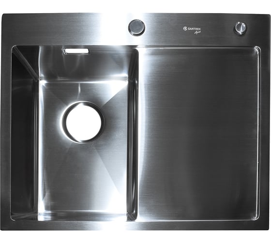 Нержавеющая врезная мойка SANTREK 600x500x220 т 3,0 САТИН D6050HLS левая (+ сифон + дозатор + коландер 440x220) AQUA 312402