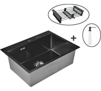 Комплект кухонная мойка из нержавеющей стали WISENT ws36050b с pvd покрытием (60x50 см) с раздвижным коландером и дозатором WS36050B/WGER019B/W405B/W302644B