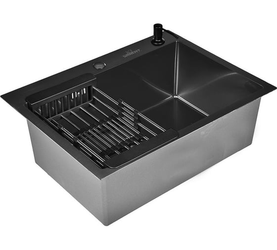 Комплект кухонная мойка из нержавеющей стали WISENT ws36050b с pvd покрытием (60x50 см) с раздвижным коландером и дозатором WS36050B/WGER019B/W405B/W302644B