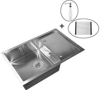 Комплект кухонная мойка из нержавеющей стали WISENT ws37850x (78x50 см) с раздвижной решеткой и дозатором WS37850X/WGER013/W405A/W325014