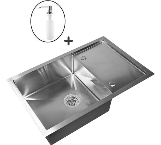 Комплект кухонная мойка из нержавеющей стали WISENT ws37850x (78x50 см) с дозатором WS37850X/WGER013/W405A