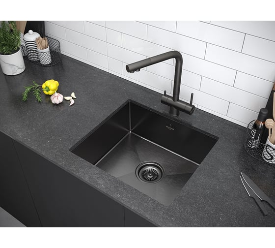 Кухонная мойка Paulmark VISTA 44, вороненая сталь, 440х440мм, PM304444-GM