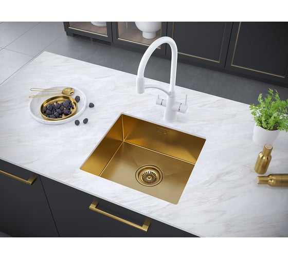Кухонная мойка Paulmark AISI304 ALLER 48 UNI, брашированное золото, PVD, 480х440мм, PM804844-BG