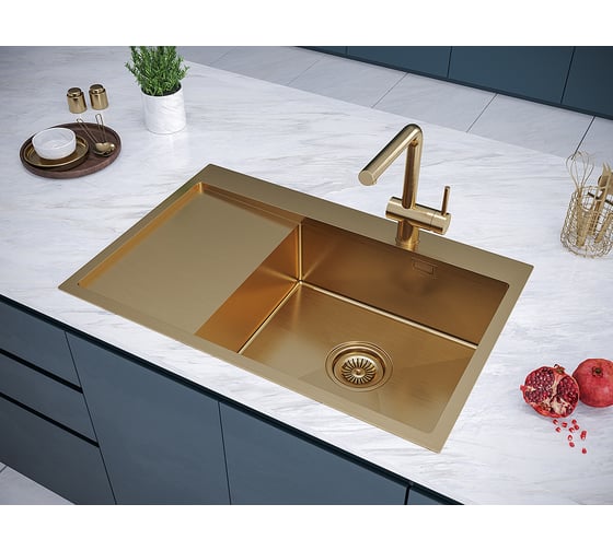 Кухонная мойка Paulmark AISI304 VELTEN 78F, брашированное золото, правая, 780х510мм, PM807851-BGR