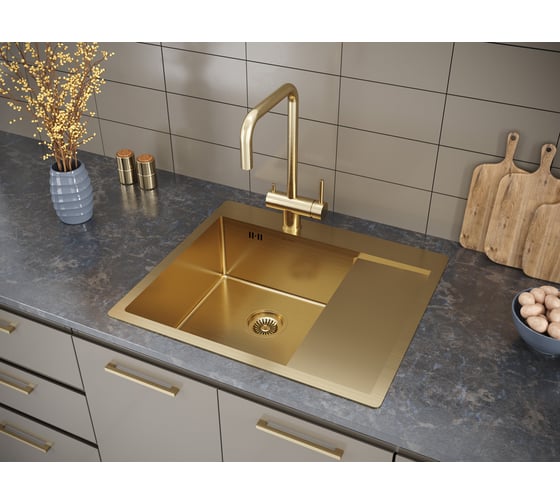 Кухонная мойка Paulmark KRONER 59F, брашированное золото, левая, 590х510мм, PM225951-BGL