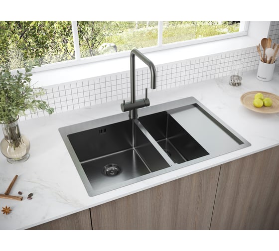 Кухонная мойка Paulmark KRONER 78/2SF, вороненая сталь, левая, 780х510мм, PM227851-GML
