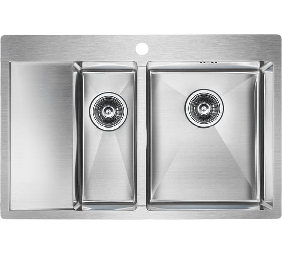 Кухонная мойка Paulmark KRONER 78/2SF, брашированная нержавеющая сталь, правая, 780х510мм, PM227851-BSR