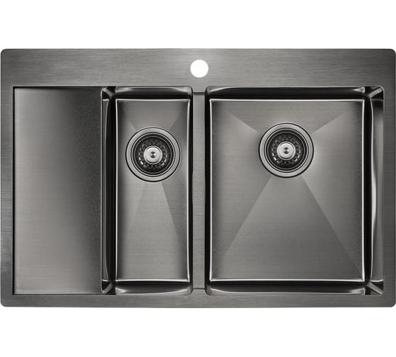 Кухонная мойка Paulmark KRONER 78/2SF, вороненая сталь, правая, 780х510мм, PM227851-GMR 1