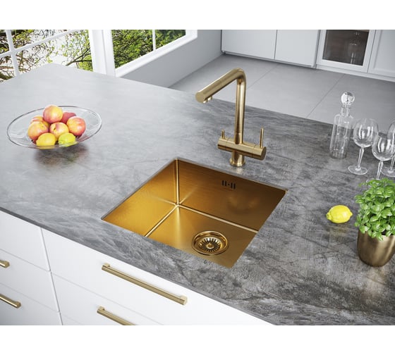 Кухонная мойка Paulmark GERBERG 44 UNI, брашированное золото, 440х440мм, PM214444-BG