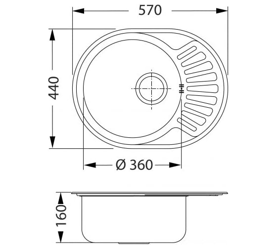 Мойка ALVEUS genesis ciklo 10 sat-90 570x440 в комплекте с сифоном 1123826