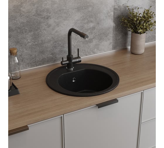 Кухонная мойка Teymi Lina D51, круглая, черная матовая T120101 ЦБ-00266893 1