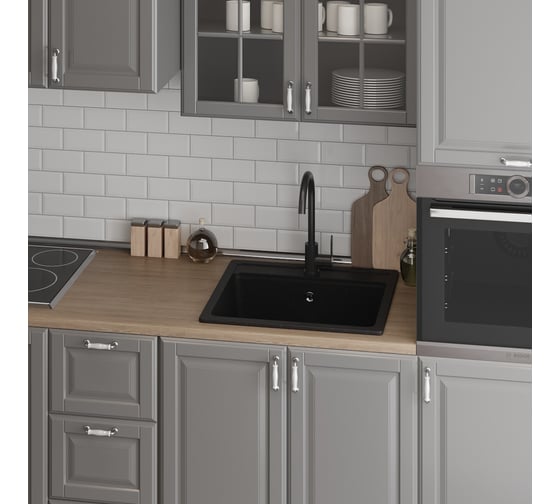 Кухонная мойка Teymi Helmi 57x50, черная матовая T120107 ЦБ-00266890