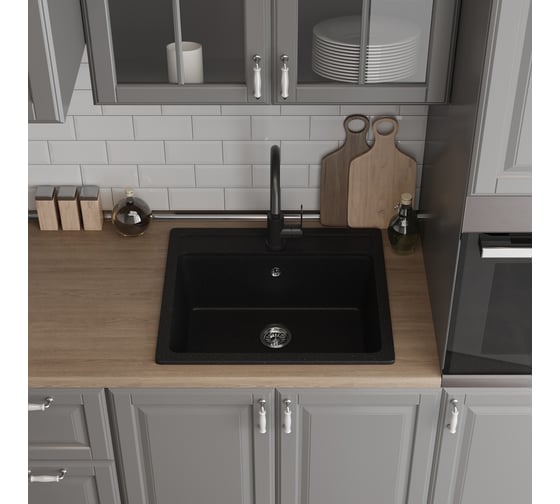 Кухонная мойка Teymi Helmi 57x50, черная матовая T120107 ЦБ-00266890