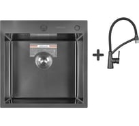 Комплект GERHANS кухонная мойка из нержавеющей стали с pvd покрытием, со смесителем K35050B/K4399U-12