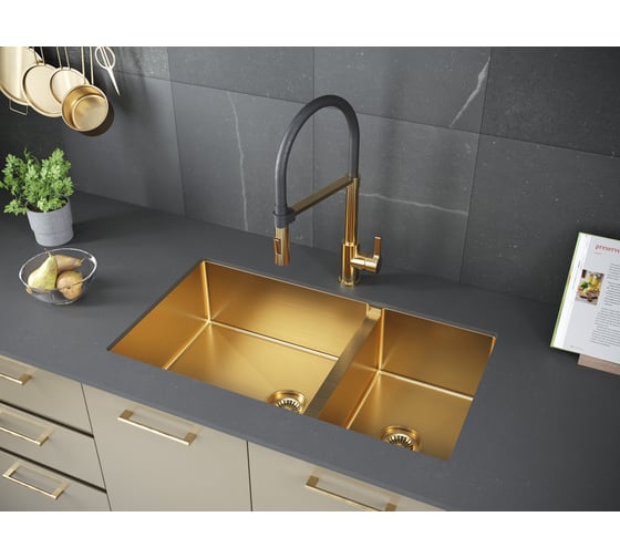 Кухонная мойка Paulmark GERBERG 78/2S UNI, брашированное золото, 780х440мм, PM227844-BG