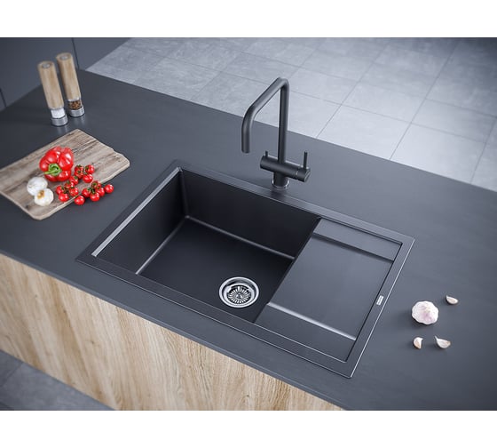 Гранитная мойка Paulmark FLUGEN 60 черный, 780x500 мм PM317850-BL