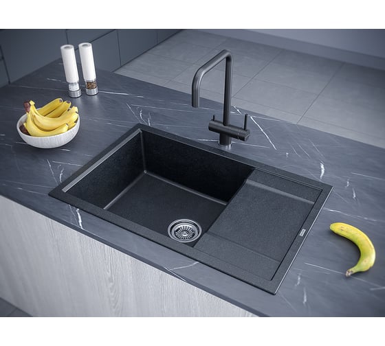 Гранитная мойка Paulmark FLUGEN 60 черный металлик, 780x500 мм PM317850-BLM