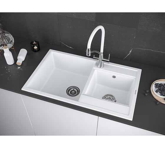 Гранитная мойка Paulmark TANDEM 80/1,5 белый, 820x500 мм PM238250-WH