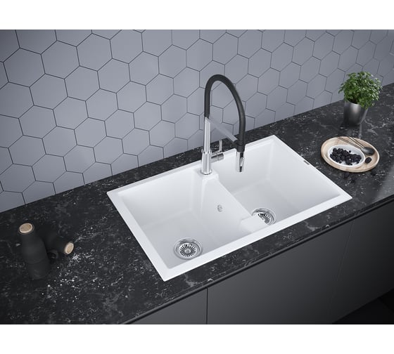 Гранитная мойка Paulmark TANDEM 80/2 белый, 810x500 мм PM238150-WH