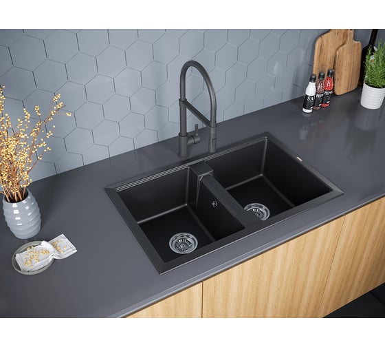 Гранитная мойка Paulmark TANDEM 80/2 черный, 810x500 мм PM238150-BL