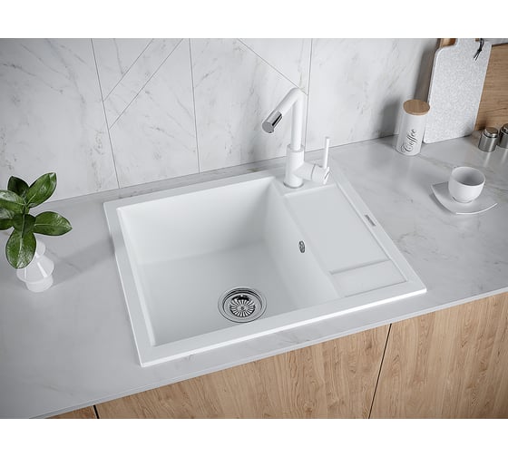 Гранитная мойка Paulmark FLUGEN 50-600 белый, 600x500 мм PM216050-WH