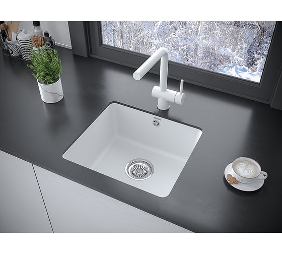 Гранитная мойка Paulmark UNTER 50 белый, 455x435, подстольный монтаж PM204543-WH