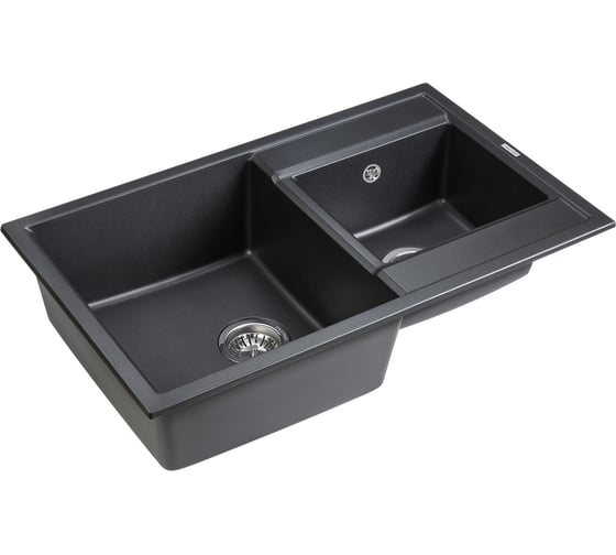 Гранитная мойка Paulmark TANDEM 80/1,5 черный металлик, 820x500 мм PM238250-BLM