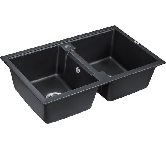 Гранитная мойка Paulmark TANDEM 80/2 черный металлик, 810x500 мм PM238150-BLM