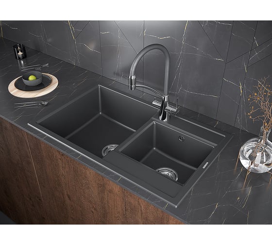 Гранитная мойка Paulmark TANDEM 80/1,5 черный, 820x500 мм PM238250-BL
