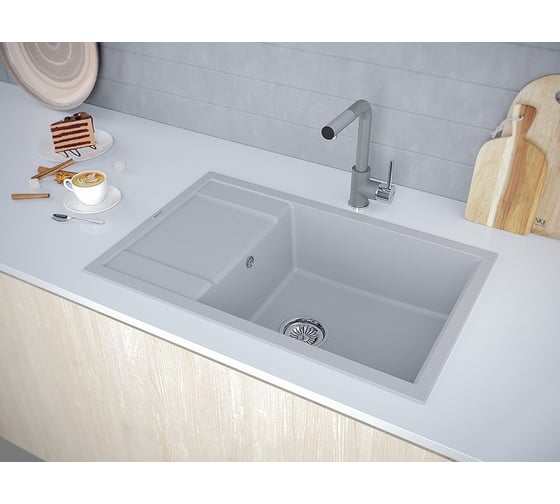 Гранитная мойка Paulmark FLUGEN 60 серый металлик, 780x500 мм PM317850-GRM