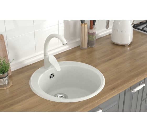 Мойкa MIXLINE Ml-gms01 стандарт круглая, белый 331, 475 мм, глубина чаши 194 мм 551081