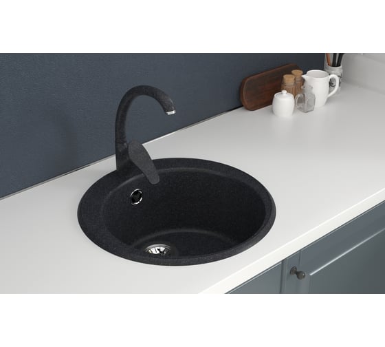 Мойкa MIXLINE Ml-gms01 стандарт круглая, черный 308, 475 мм, глубина чаши 194 мм 551087