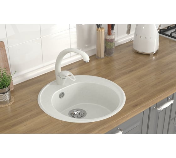 Мойкa MIXLINE Ml-gms02 стандарт круглая, белый 331, 505 мм, глубина чаши 165 мм 551089