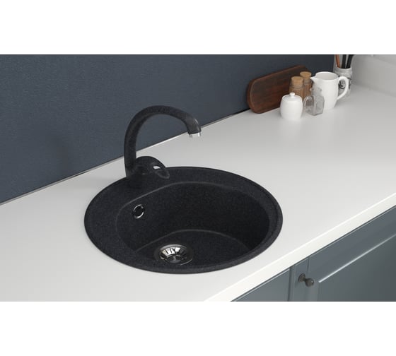 Мойкa MIXLINE Ml-gms02 стандарт круглая, черный 308, 505 мм, глубина чаши 165 мм 551094