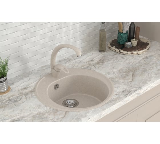 Мойкa MIXLINE Ml-gms02 стандарт круглая, бежевый 328, 505 мм, глубина чаши 165 мм 551088