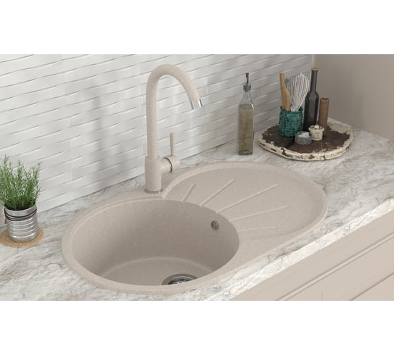 Мойка MIXLINE Ml-gms05 стандарт овальная с крылом, бежевый 328, 735x455x170 мм 551103