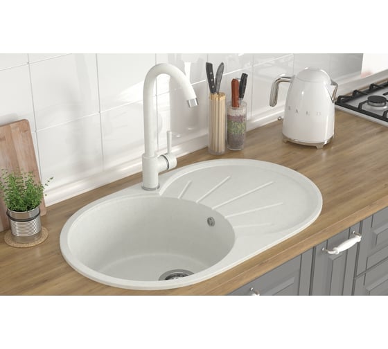 Мойка MIXLINE Ml-gms05 стандарт овальная с крылом, белый 331, 735x455x170 мм 551102