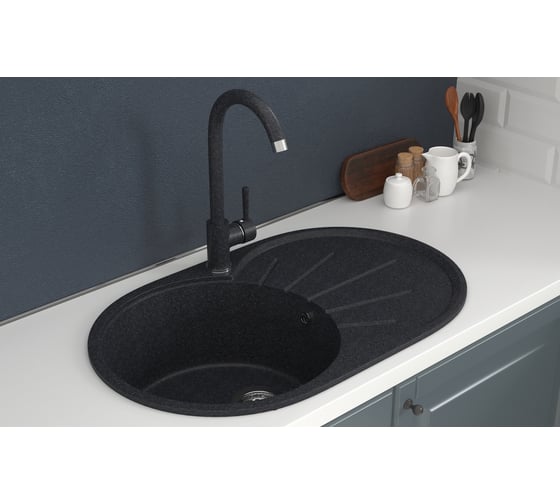 Мойка MIXLINE Ml-gms05 стандарт овальная с крылом, черный 308, 735x455x170 мм 551108