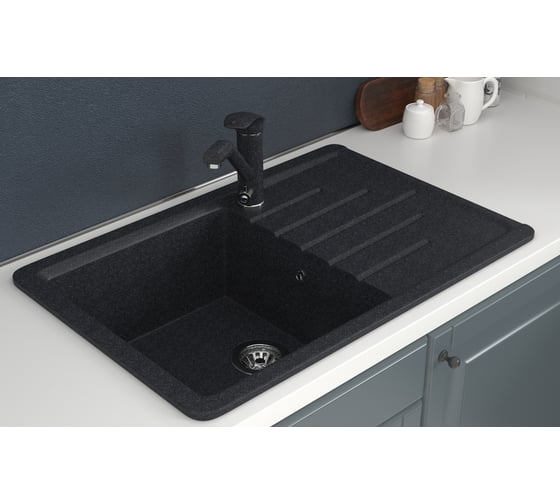 Мойка MIXLINE Ml-gms07 стандарт с крылом, черный 308, 750x495x190 мм 551115