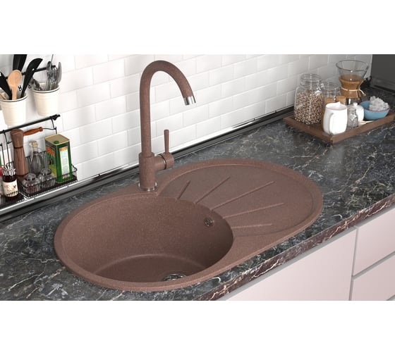 Мойка MIXLINE ML-GMS05 стандарт овальная с крылом, терракот 307, 735x455x170 мм 551107