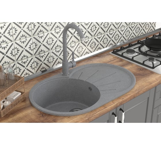 Мойка MIXLINE ML-GMS05 стандарт овальная с крылом, темно-серый 309, 735x455x170 мм 551106