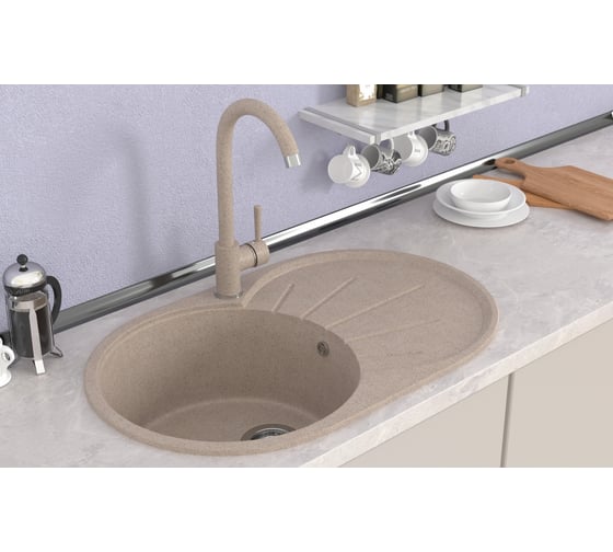 Мойка MIXLINE ML-GMS05 стандарт овальная с крылом, песочный 302, 735x455x170 мм 551104