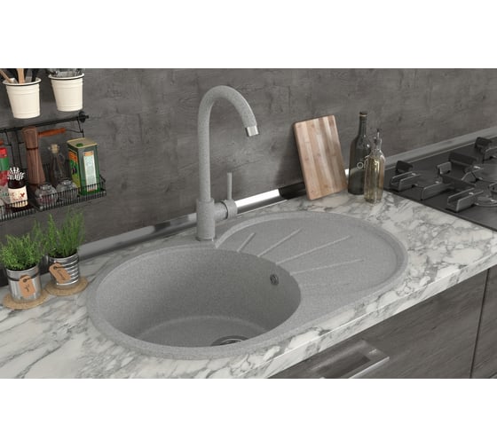 Мойка MIXLINE ML-GMS05 стандарт овальная с крылом, светло-серый 310, 735x455x170 мм 551105
