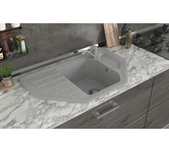 Мойка MIXLINE ML-GMS17 стандарт угловая с крылом, светло-серый 310, 780x485x190 мм 551155