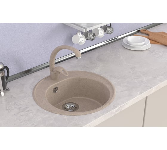 Мойкa MIXLINE ML-GMS02 стандарт круглая, песочный 302, 505 мм, глубина чаши 165 мм 551090