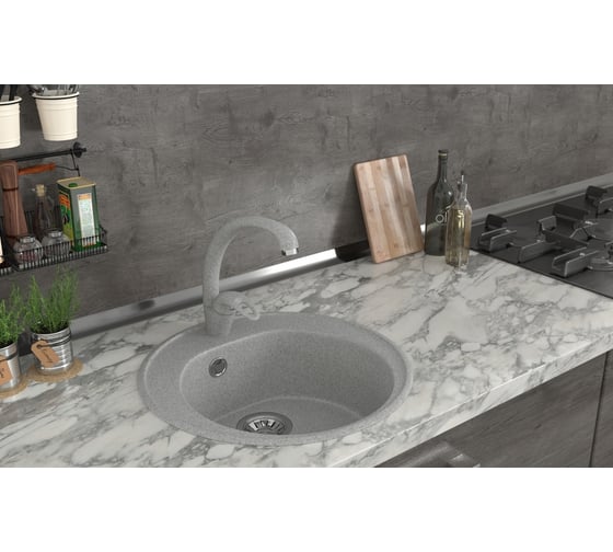 Мойкa MIXLINE ML-GMS02 стандарт круглая, светло-серый 310, 505 мм, глубина чаши 165 мм 551091