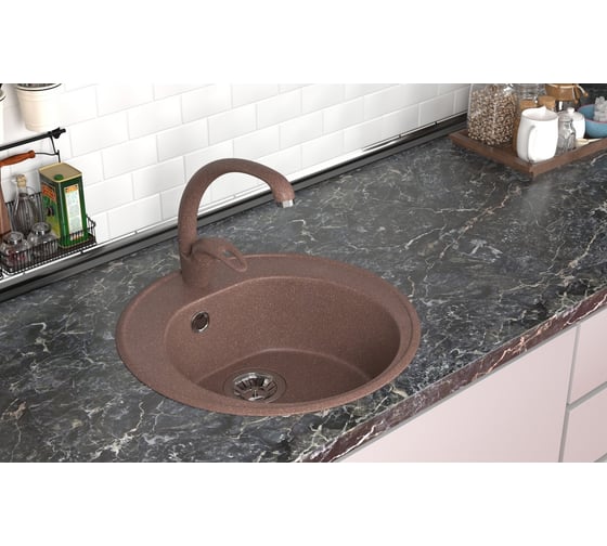 Мойкa MIXLINE ML-GMS02 стандарт круглая, терракот 307, 505 мм, глубина чаши 165 мм 551093
