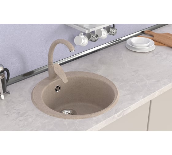 Мойкa MIXLINE ML-GMS01 стандарт круглая, песочный  302, 475 мм, глубина чаши 194 мм 551083